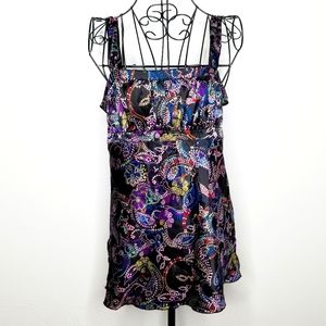 💜Beautiful Black Purple Etc Bohemian Silky Top Size M💜